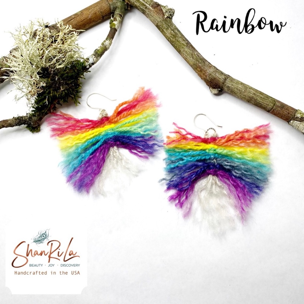 NWT ShanRiLa Macrame Rainbow Feather Earrings